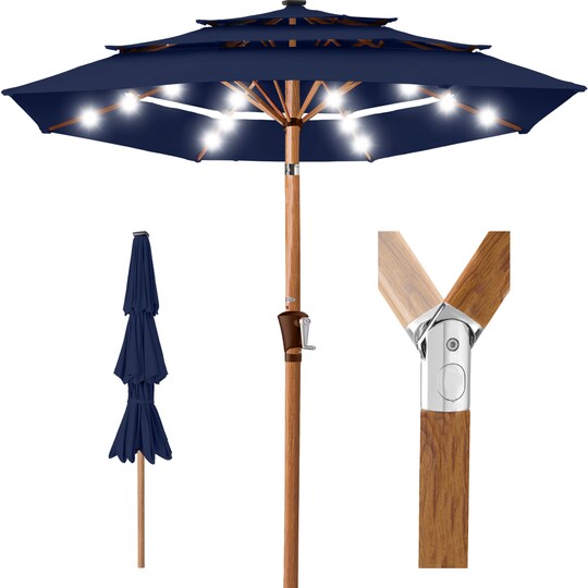 Best Choice Products Woodgrain Pattern 10ft 3-Tier Solar Patio Umbrella w/ 24 LED Lights, Tilt, Color: Navy Blue | Michaels Best Choice Products Woodgrain Pattern 10ft 3-Tier Solar Patio Umbrella w/ 24 LED Lights, Tilt, Color: Navy Blue | Michaels